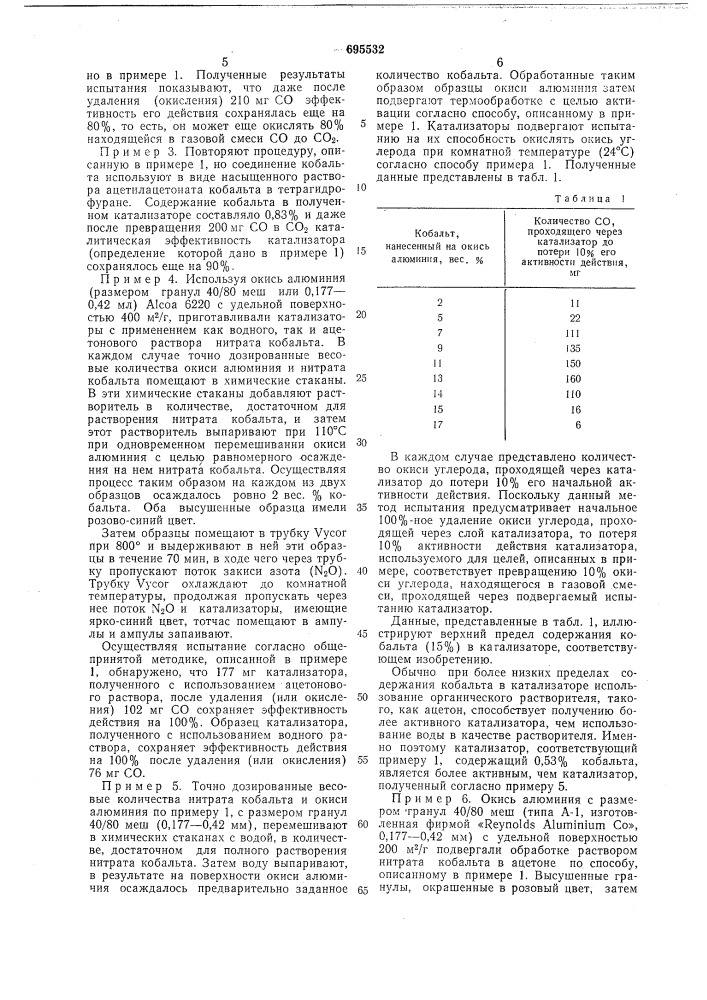 Катализатор для окисления окиси углерода (патент 695532)