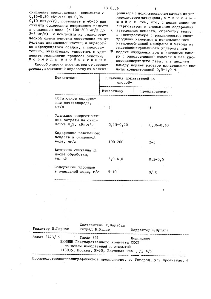 Способ очистки сточных вод от сероводорода (патент 1318536)