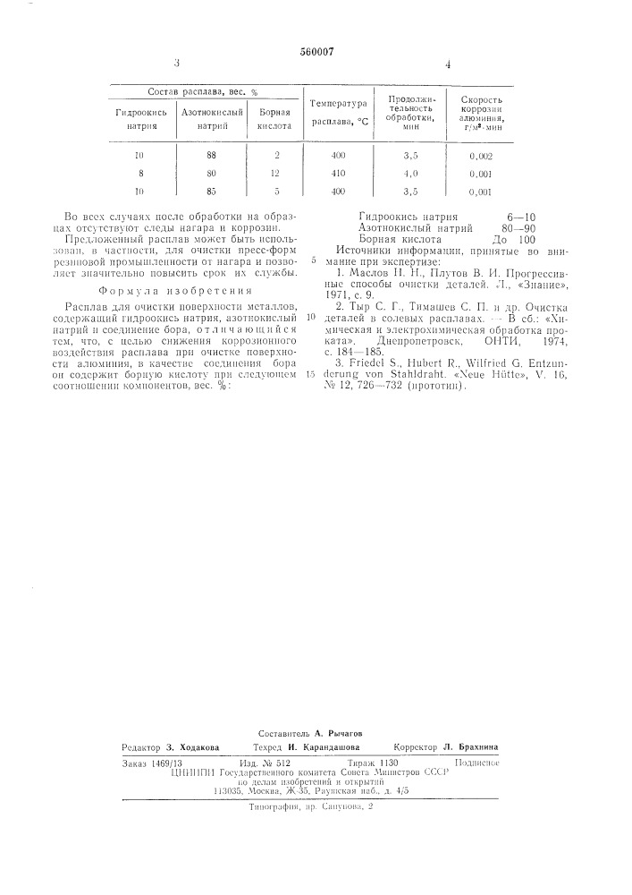 Расплав для очистки поверхности металлов (патент 560007)