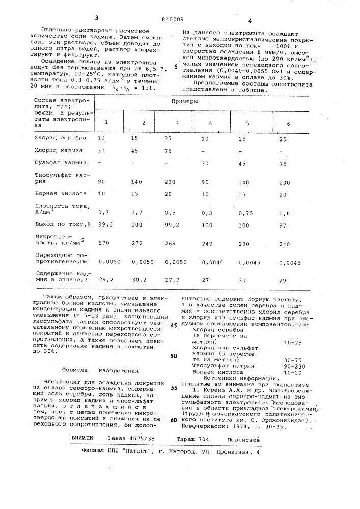 Электролит для осаждения покрытий изсплава серебро-кадмий (патент 840209)