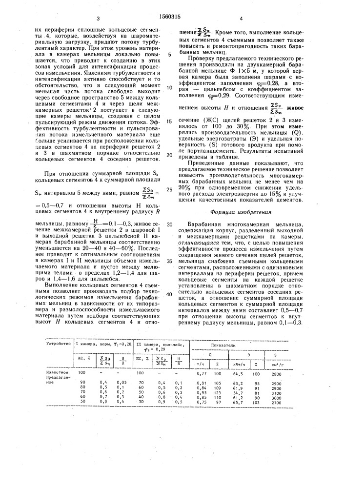 Барабанная многокамерная мельница (патент 1560315)