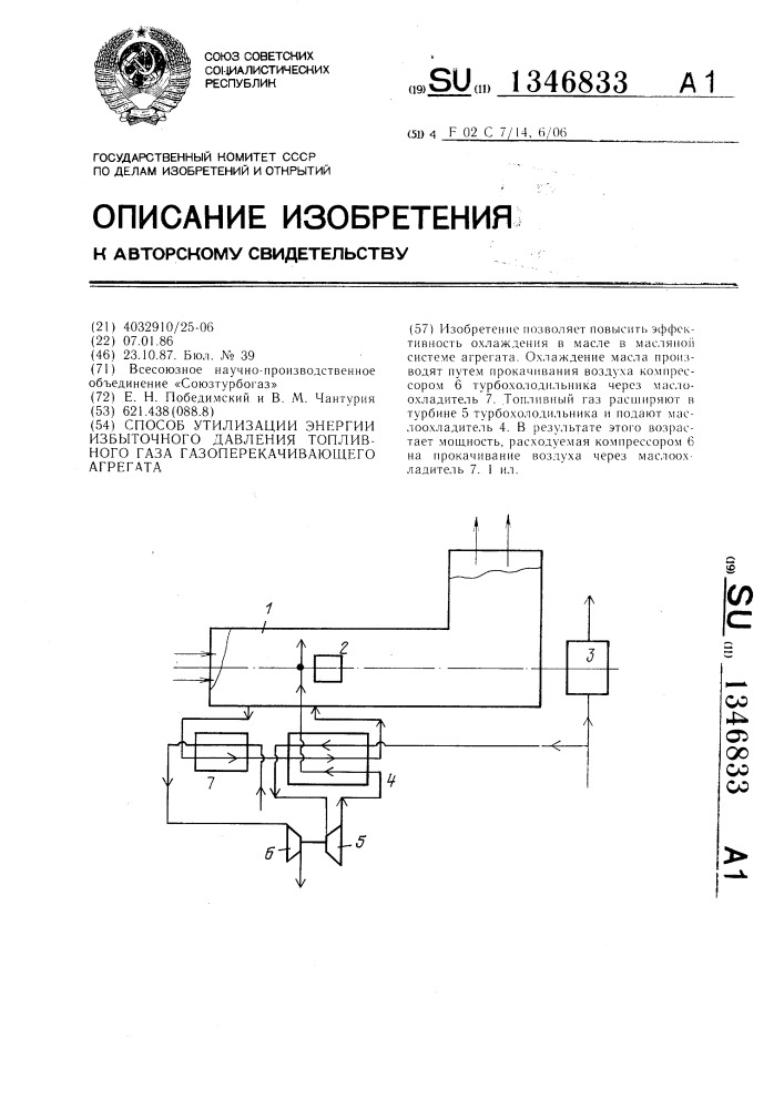 Способ утилизации энергии избыточного давления топливного газа газоперекачивающего агрегата (патент 1346833)