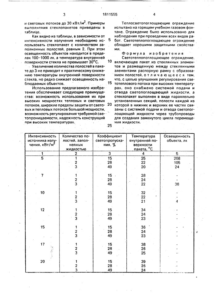 Светотеплопоглощающее ограждение (патент 1811555)