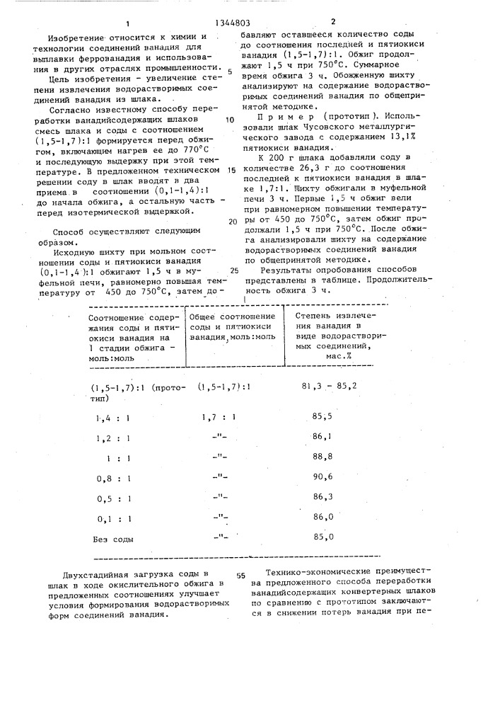 Способ переработки ванадийсодержащих конвертерных шлаков (патент 1344803)