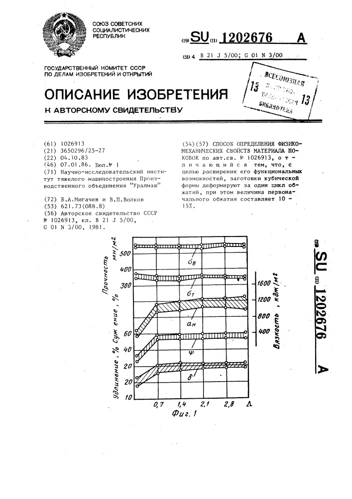 Способ определения физико-механических свойств материала поковок (патент 1202676)