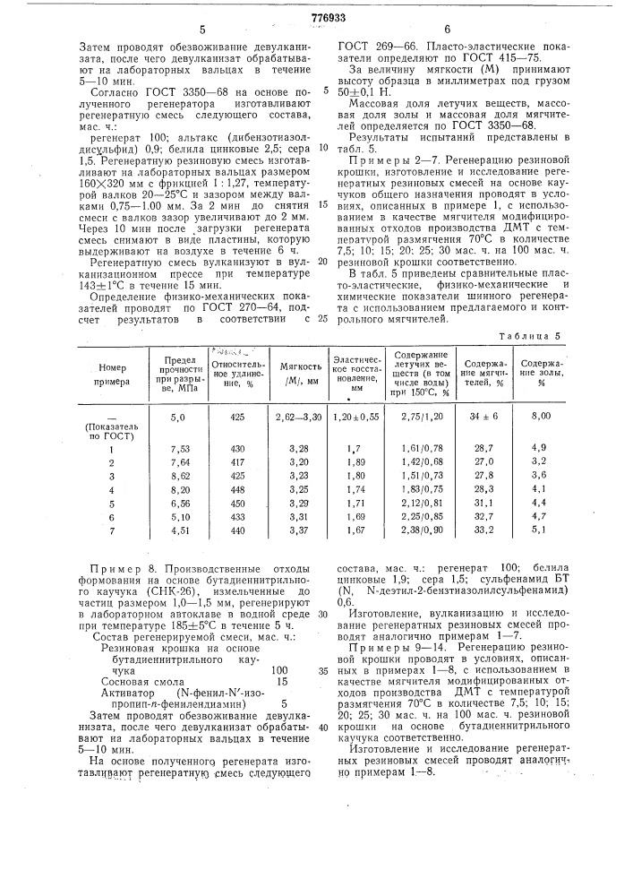 Регенерируемая резиновая смесь (патент 776933)