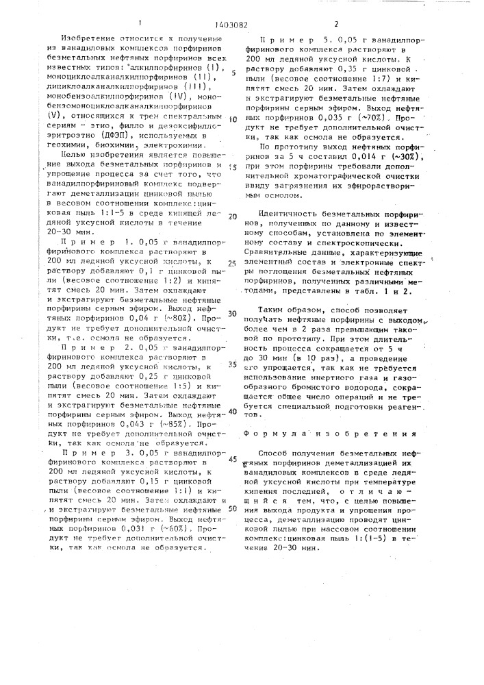 Способ получения безметальных нефтяных порфиринов (патент 1403082)