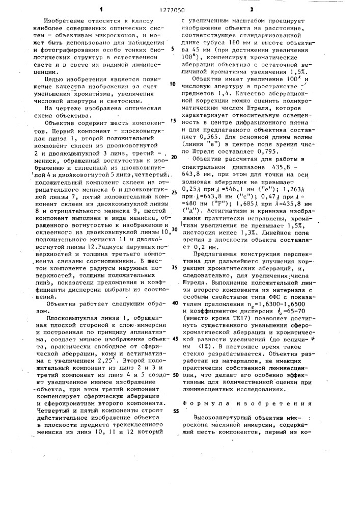 Высокотемпературный объектив микроскопа масляной иммерсии (патент 1277050)