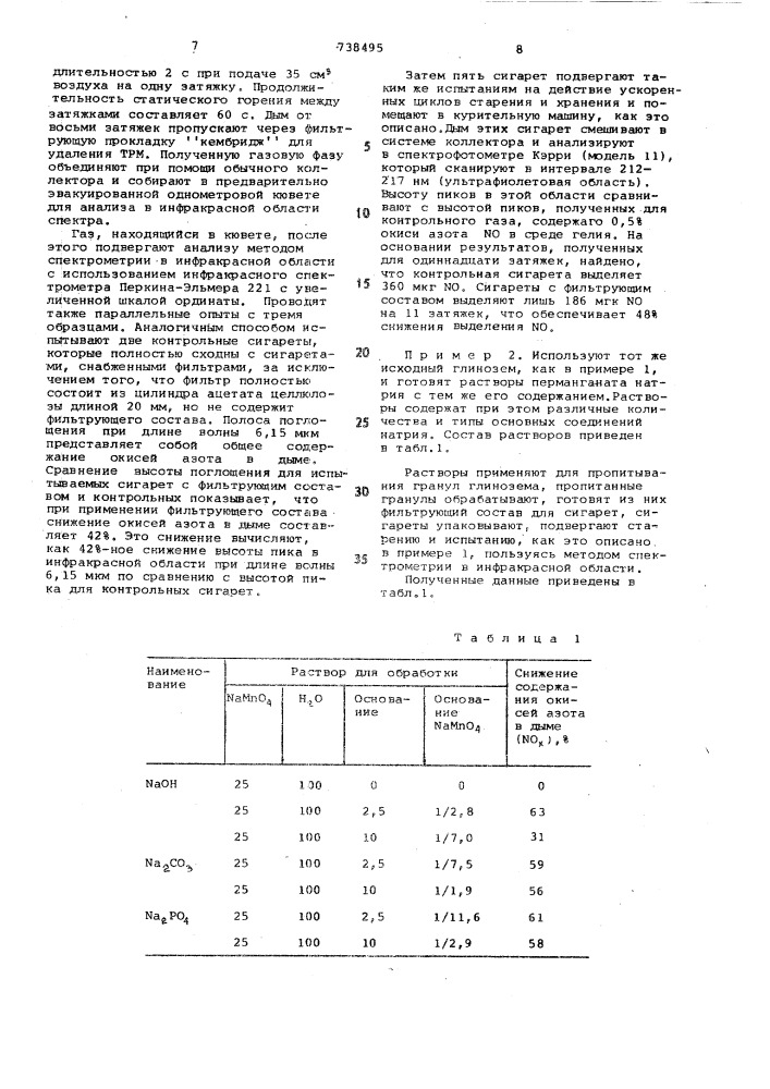 Фильтрующий состав для табачного дыма (патент 738495)