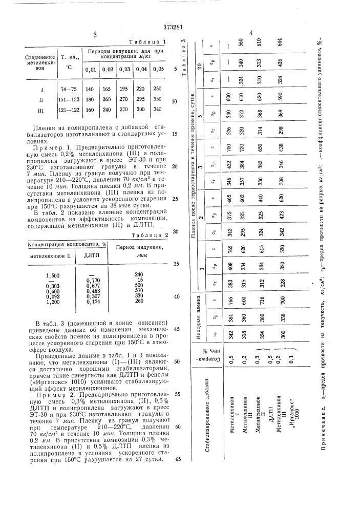 Ставилизированная композиция на основе полипропилена (патент 373281)