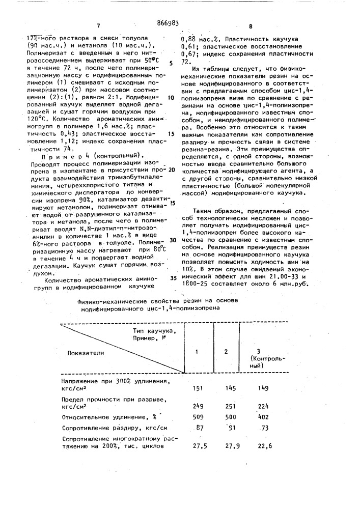 Способ получения модифицированного цис-1,4-полиизопрена полимеризацией изопрена (патент 866983)