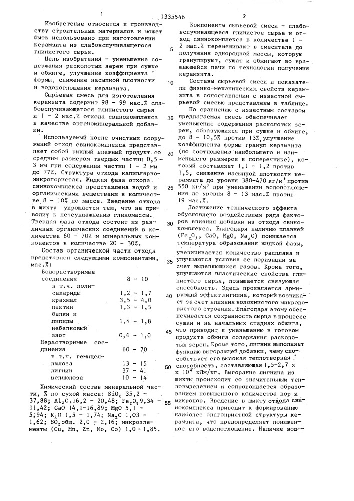 Сырьевая смесь для изготовления керамзита (патент 1335546)