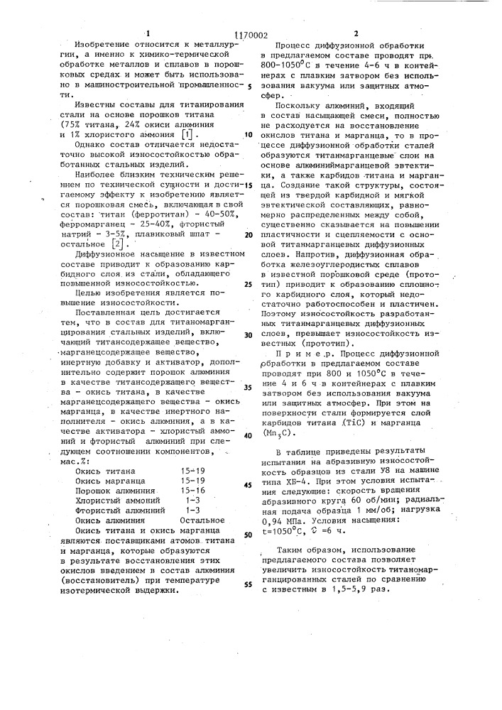 Состав для титаномарганцирования стальных изделий (патент 1170002)