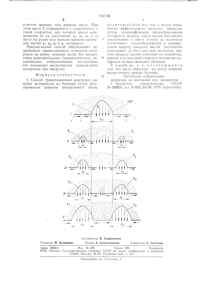 Способ гравитационной разгрузки сыпучих материалов из бункера (патент 751758)