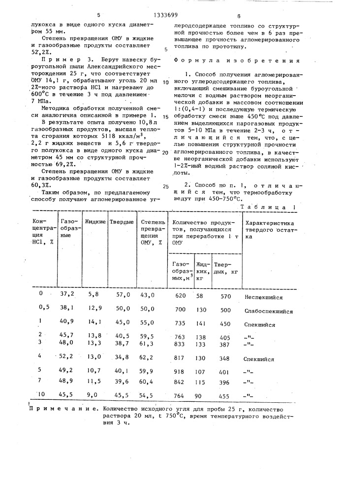 Способ получения агломерированного углеродсодержащего топлива (патент 1333699)