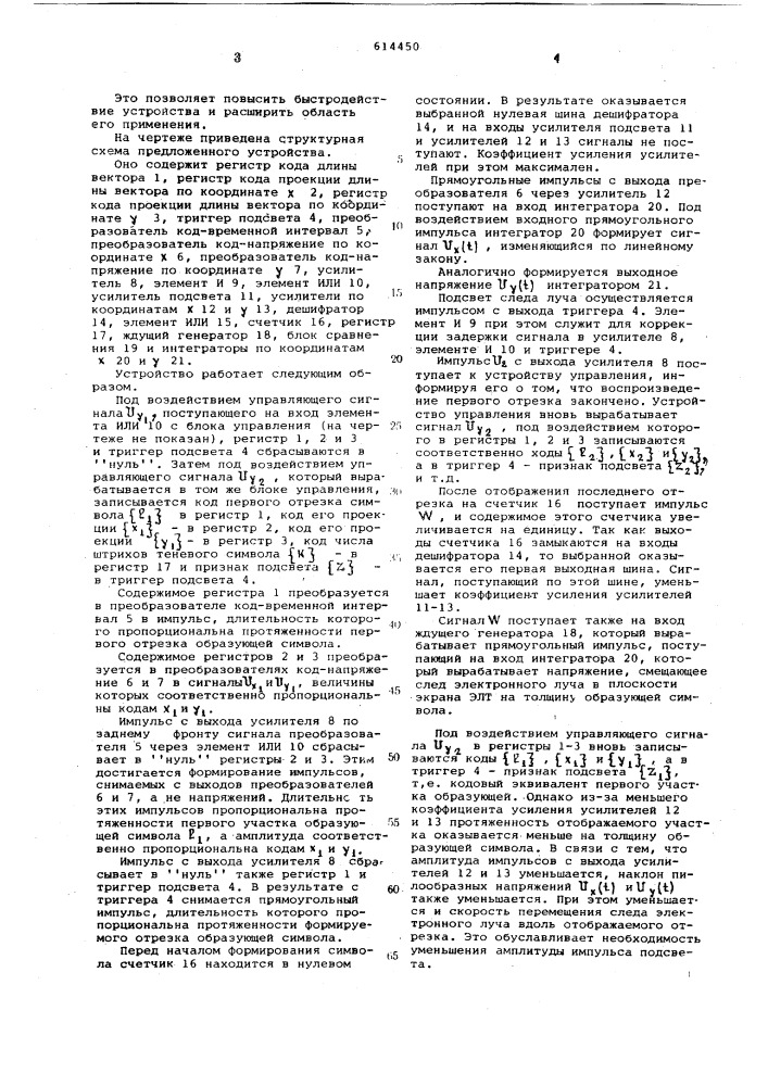 Устройство для отображения информации на экране электронно- лучевой трубки (патент 614450)