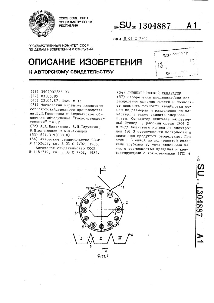 Диэлектрический сепаратор (патент 1304887)