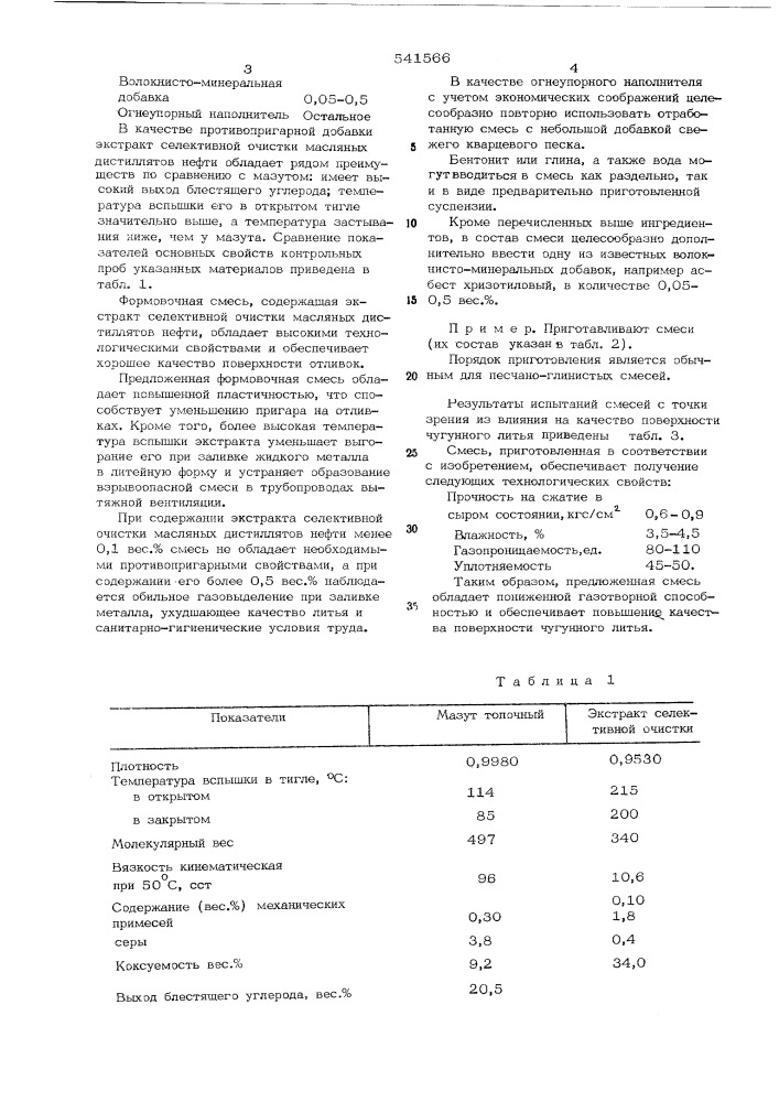 Смесь для изготовления литейных форм (патент 541566)