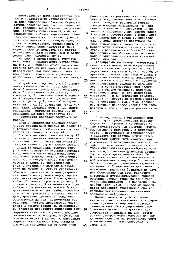 Устройство для отображения информации на экранах телевизионных приемников (патент 741293)