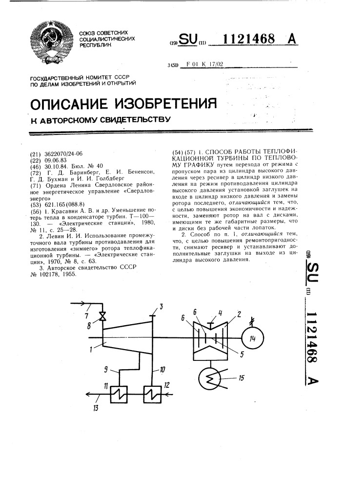 Способ работы теплофикационной турбины по тепловому графику (патент 1121468)