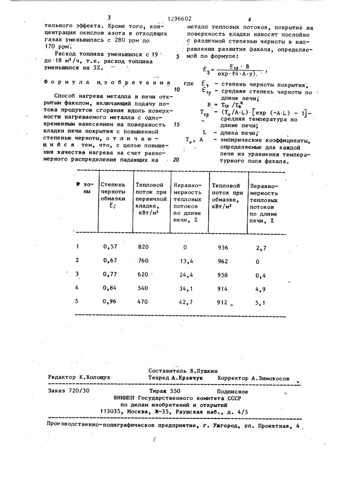 Способ нагрева металла в печи открытым факелом (патент 1296602)