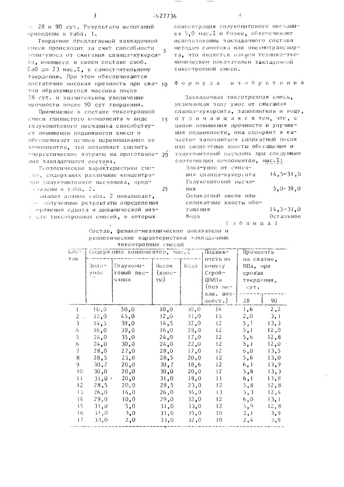 Закладочная тиксотропная смесь (патент 1627736)