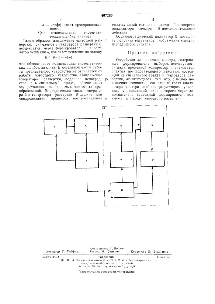 Устройство для анализа спектра (патент 467286)