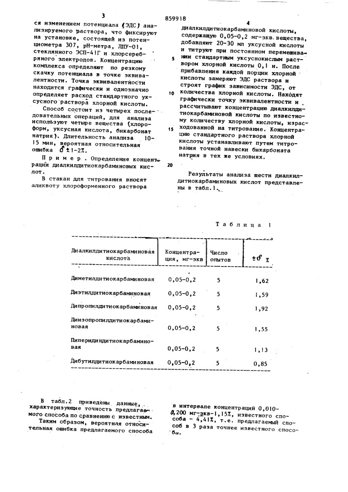 Способ количественного определения диалкилдитиокарбаминовых кислот (патент 859918)