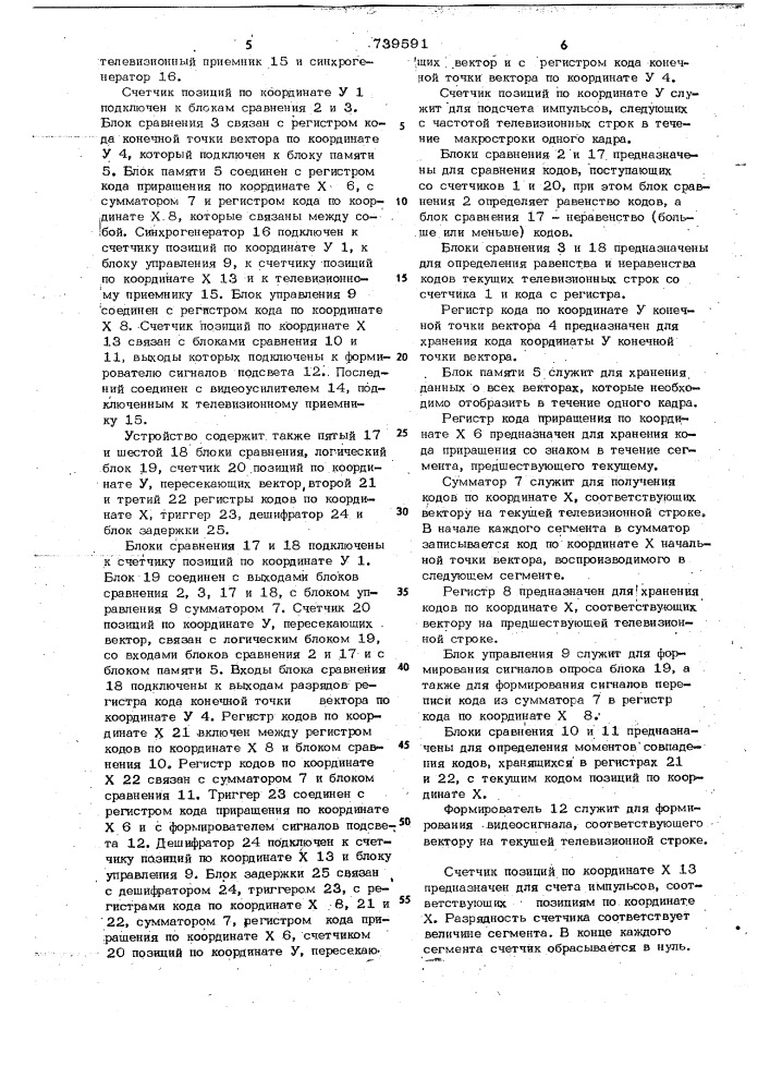 Устройство для отображения векторов на экране телевизионного приемника (патент 739591)