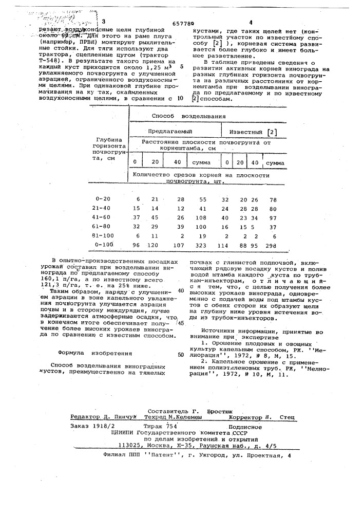 Способ возделывания виноградных кустов (патент 657789)