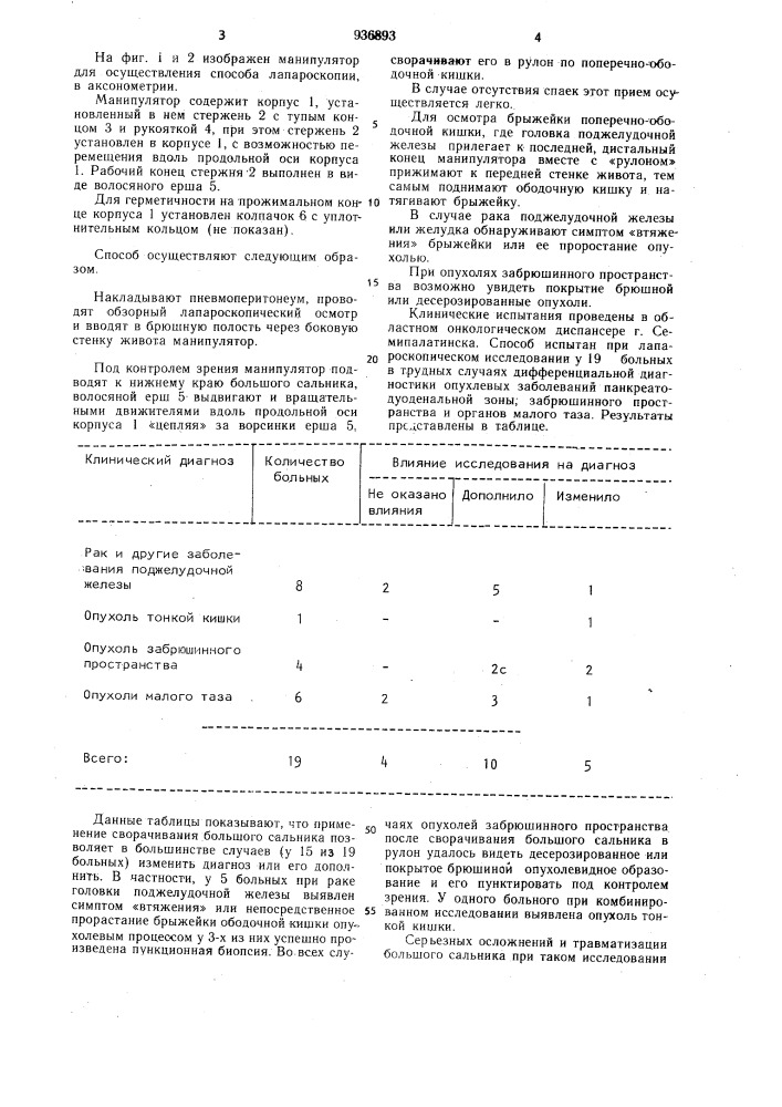 Способ папароскопии и манипулятор для осуществления способа (патент 936893)