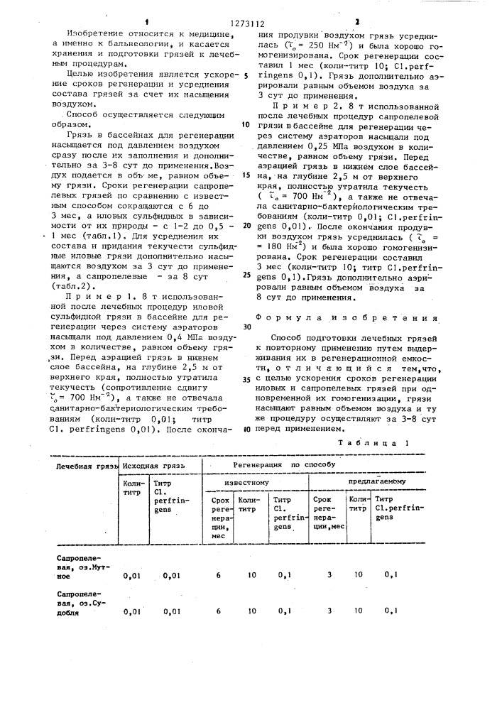 Способ подготовки лечебных грязей к повторному применению (патент 1273112)