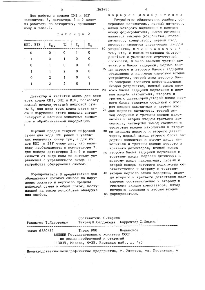 Устройство для обнаружения ошибок (патент 1363483)