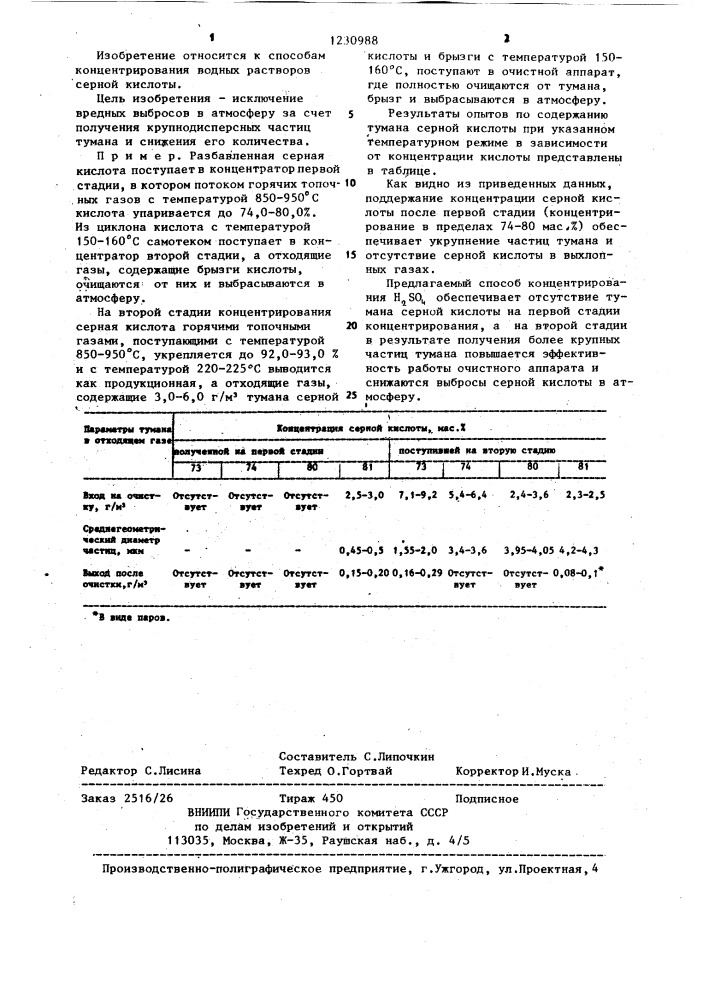 Способ концентрирования серной кислоты (патент 1230988)