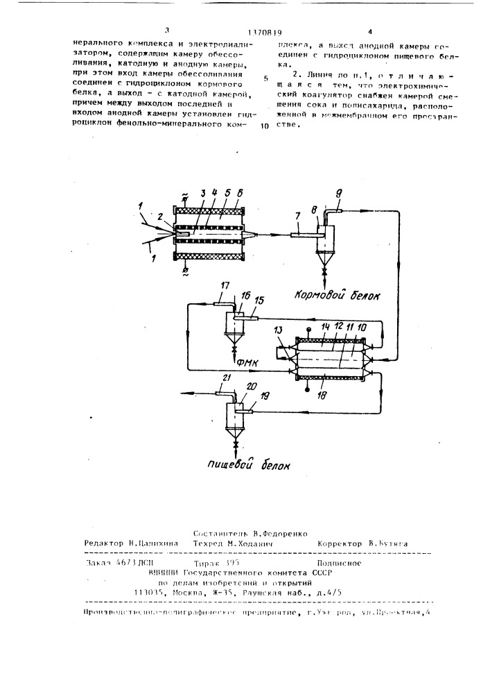Линия получения кормового и пищевого белков (патент 1370819)
