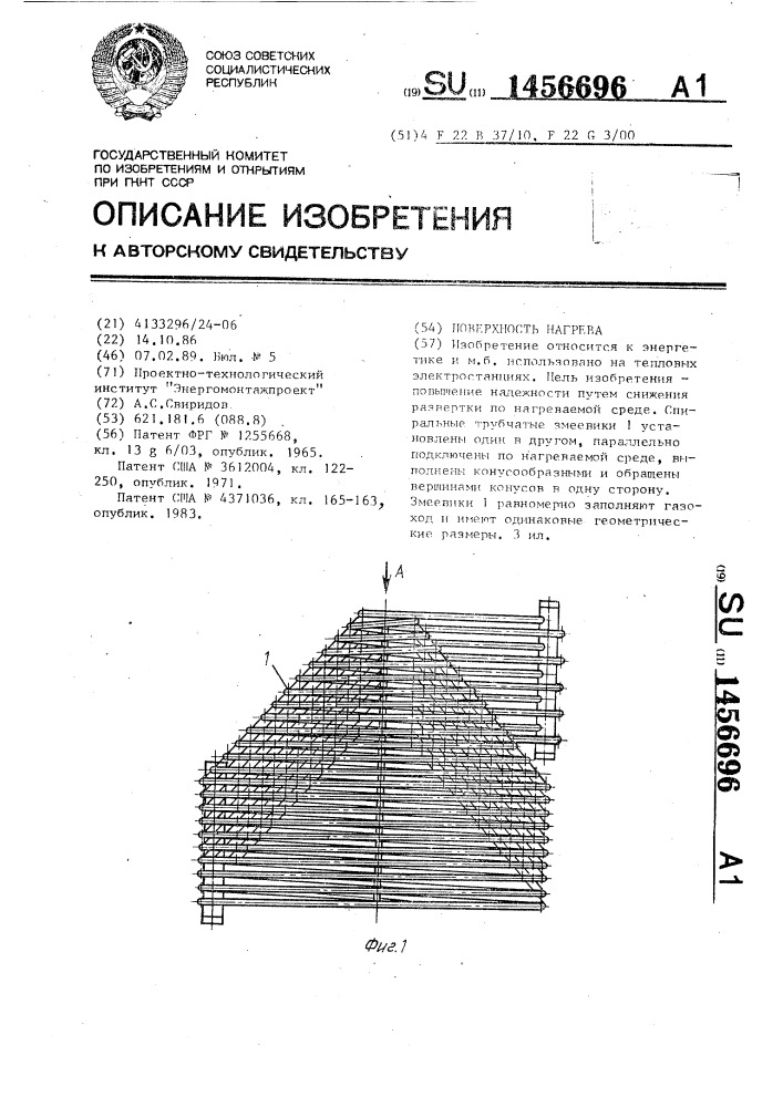 Поверхность нагрева (патент 1456696)