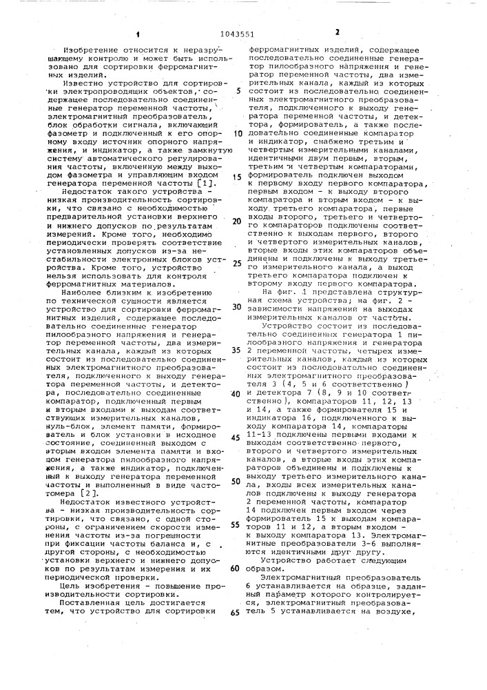 Устройство для сортировки ферромагнитных изделий (патент 1043551)