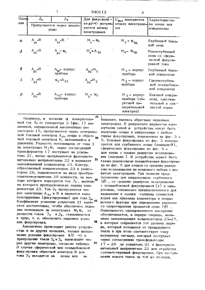 Устройство для электрического каротажа скважин с фокусировкой тока (патент 940112)