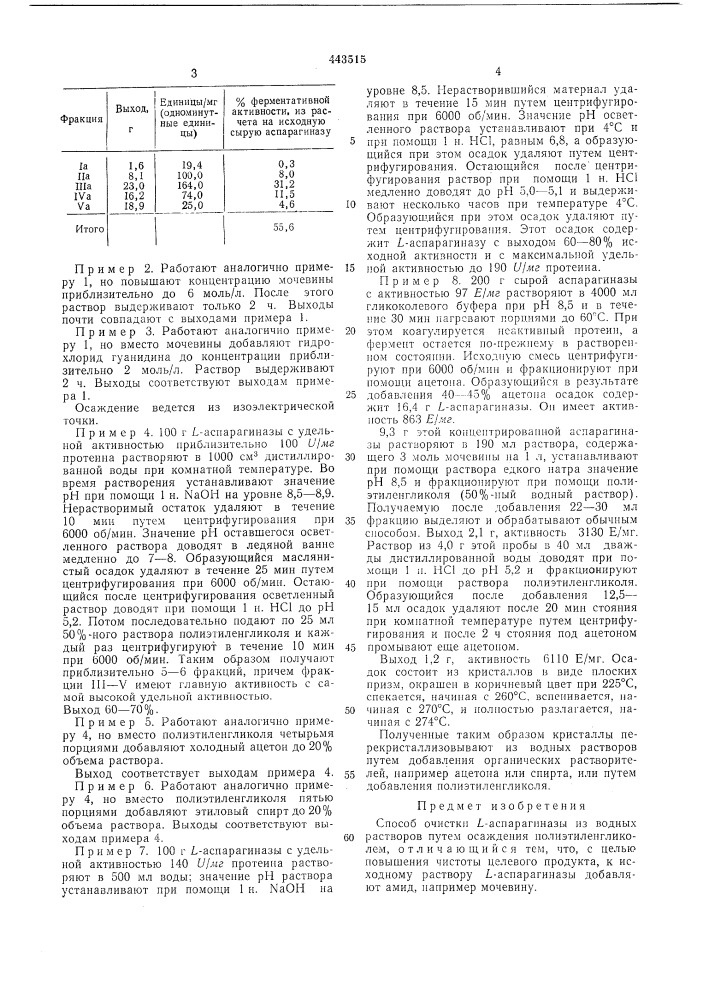 Способ очистки -аспарагиназы (патент 443515)