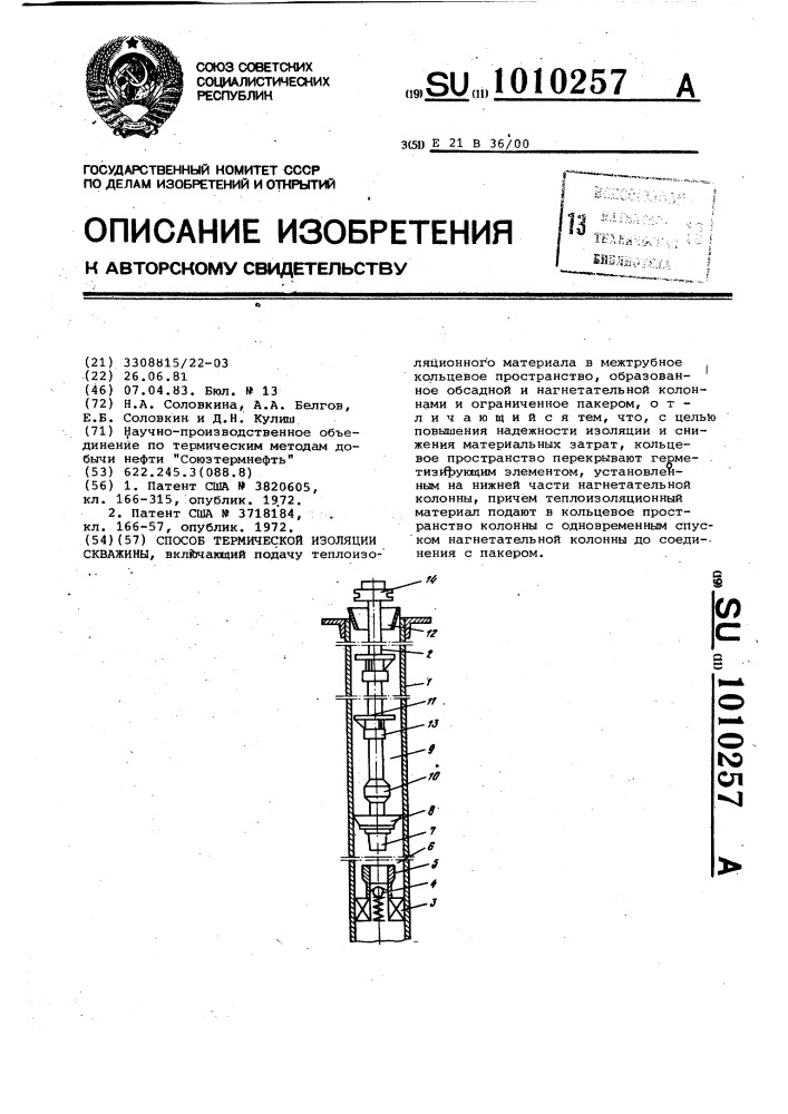 Способ термической изоляции скважины (патент 1010257)