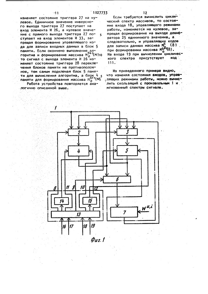 Устройство для вычисления скользящего спектра (патент 1027733)