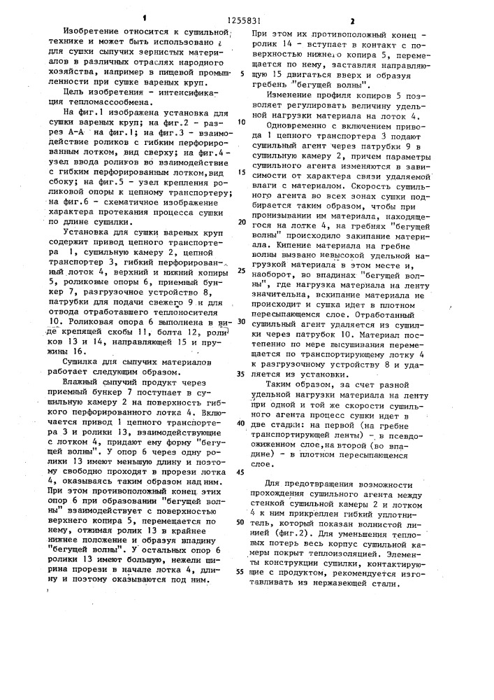 Сушилка для сыпучих материалов (патент 1255831)
