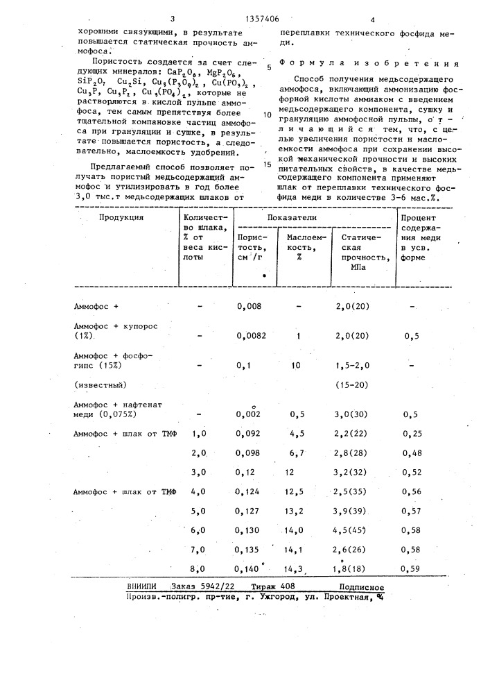 Способ получения медьсодержащего аммофоса (патент 1357406)