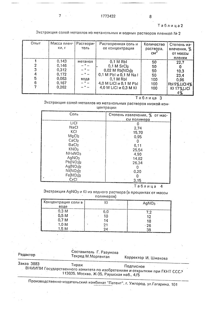 Избирательный экстрагент солей металлов из растворов (патент 1773432)