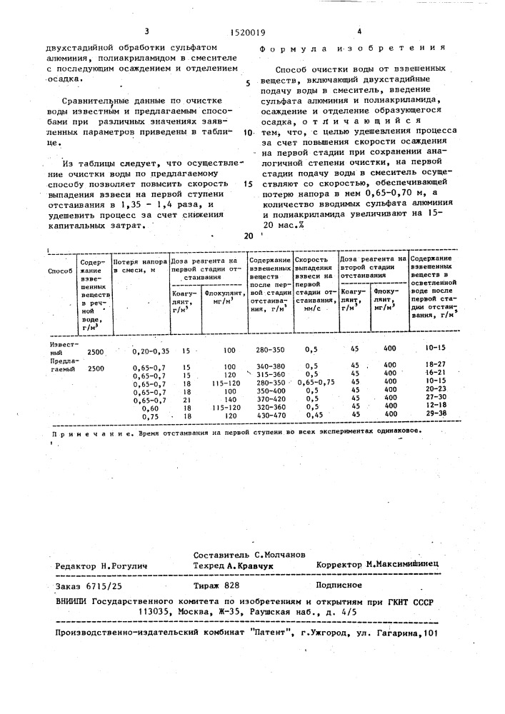 Способ очистки воды от взвешенных веществ (патент 1520019)