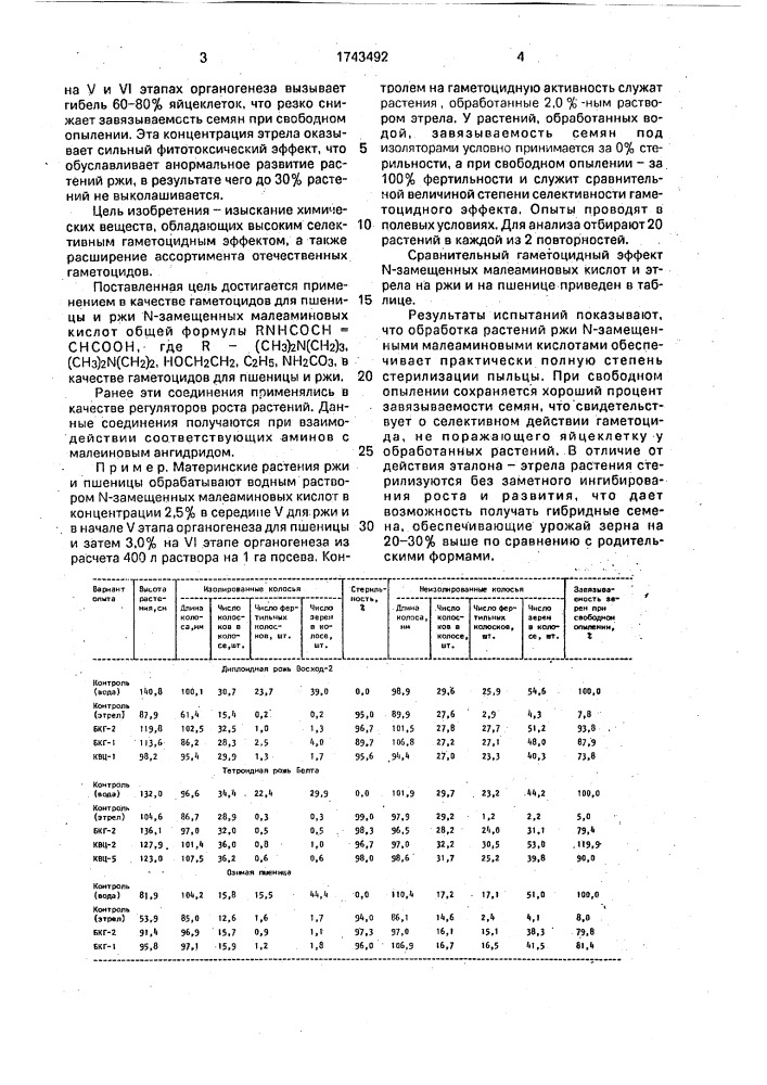 Гаметоцид для пшеницы и ржи (патент 1743492)