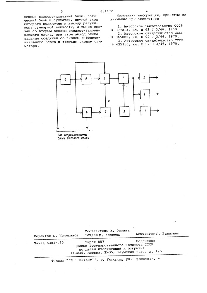 Устройство группового автоматического управления мощностью энергоблоков тепловой электрической станции (патент 684672)