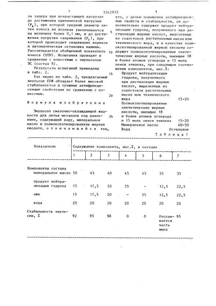 Эмульсол смазочно-охлаждающей жидкости для литья металлов под давлением (патент 1342915)