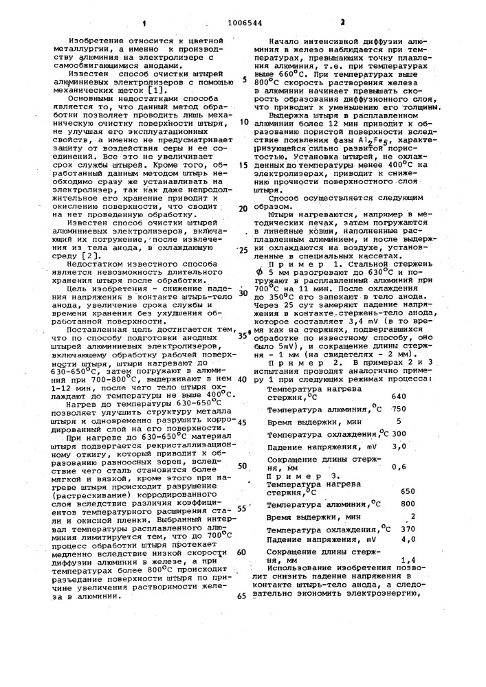 Способ подготовки анодных штырей алюминиевых электролизеров (патент 1006544)