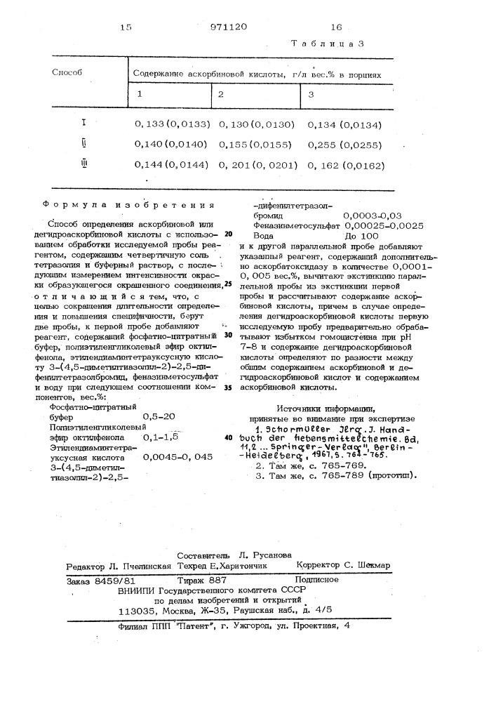 Способ определения аскорбиновой или дегидроаскорбиновой кислоты (патент 971120)